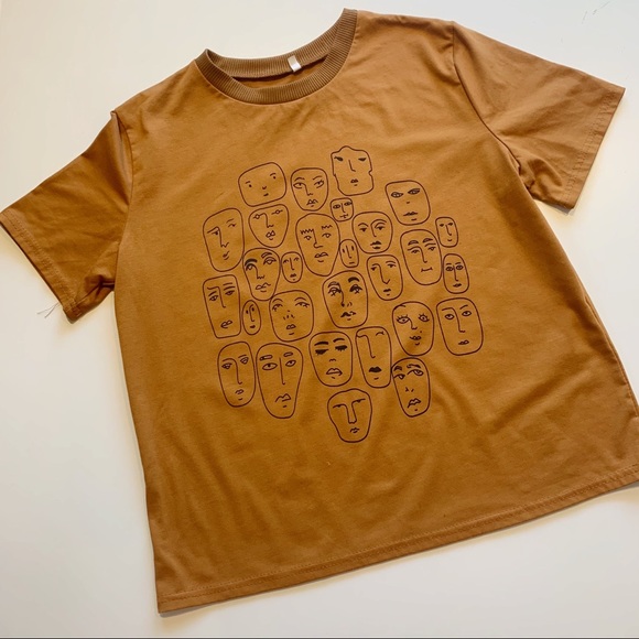 Romwe Mustard Portrait Print Ringer Tee 